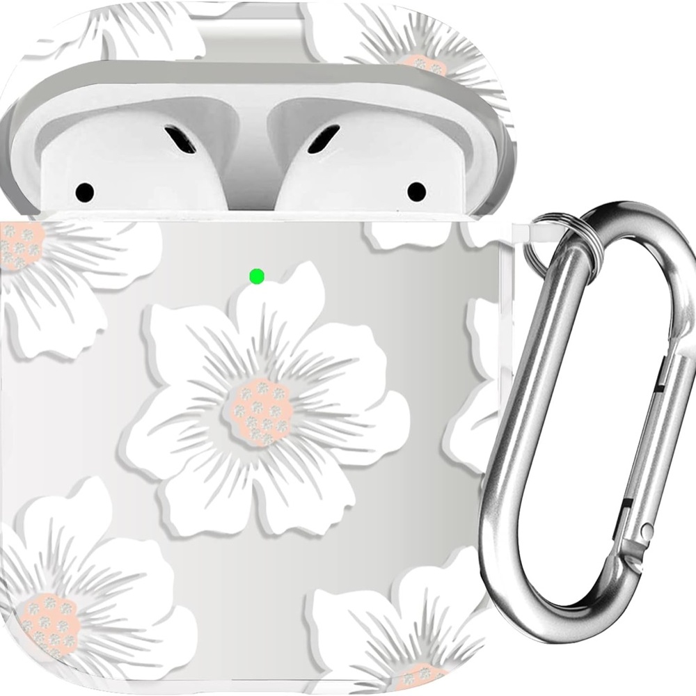 Floral Airpods Case Cover with Round Keychain Foe Apple AirPods 1-2